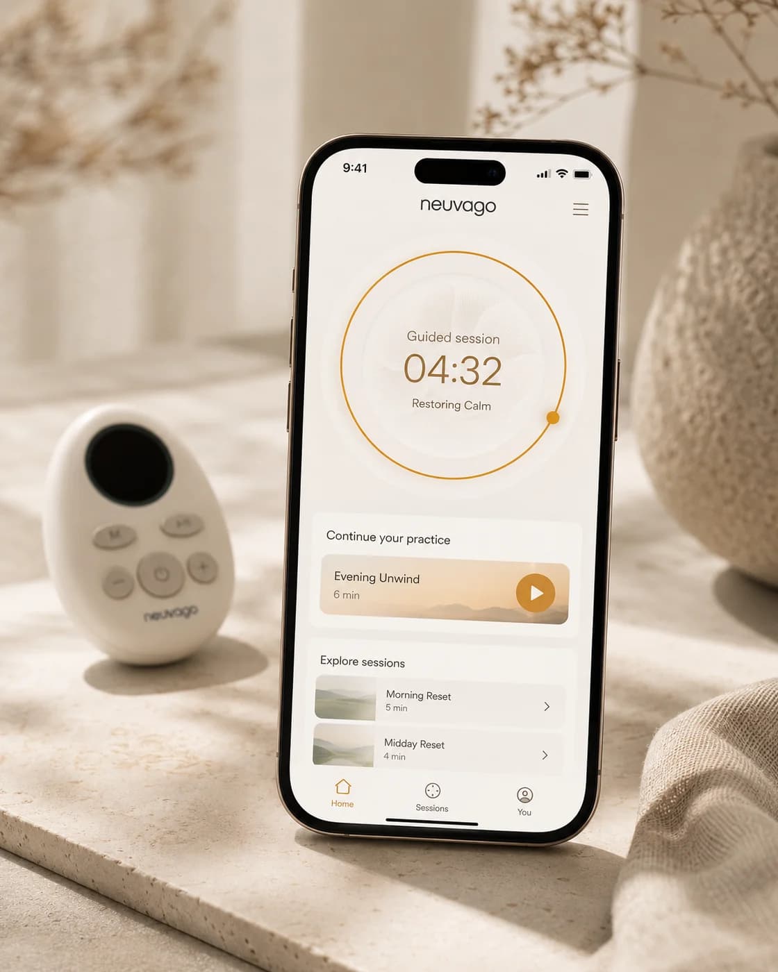 Neuvago app guided session screen for mobile app layouts.